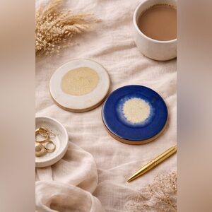 Threshold Blue Ceramic Coasters Set of 2 Cork Back Modern Minimalist Decor